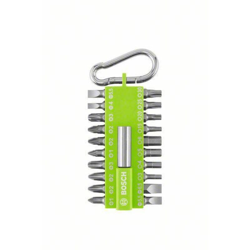 Bosch - assortiment d'embouts de vissage 21 pièces fuschia vert (avec porte-embouts universel, mousqueton, embouts pour perceuses