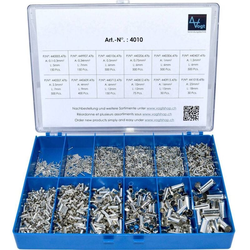 Vogt Verbindungstechnik 4010 Assortiment d'embouts simples non isolé argent 3405 pc(s)