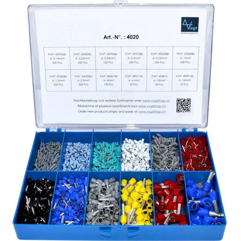 4020 Assortiment d'embouts simples partiellement isolé gris, bleu clair, turquoise, blanc, roug - Vogt Verbindungstechnik