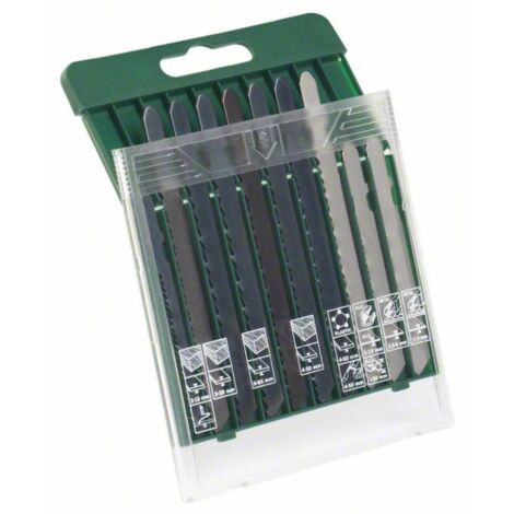 Assortiment lames de scie sauteuse 10 pièces, bois/métal/plastique, tige T