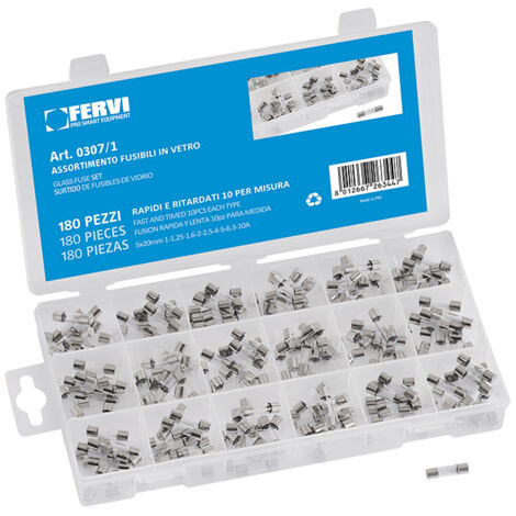 Assortimento 180 fusibili in vetro Fervi 0307/1