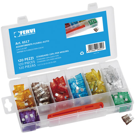 Assortimento di 120 fusibili standard per auto Fervi 0317