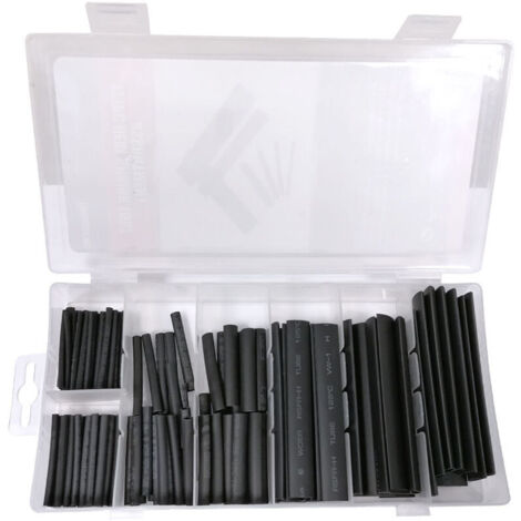 Assortimento di 127 guaine termoretraibili: 30 guaine Ø 2 mm, 25 Ø 2,5 mm, 20 Ø 3,5 mm, 20 Ø 5 mm, 16 Ø 7 mm, 8 Ø 10 mm, 8 Ø 13 mm