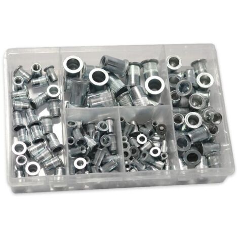 Assortimento di 144 inserti filettati da 4 a 10 mm – Acciaio zincato – Per lamiere sottili e assemblaggi in spazi ristretti