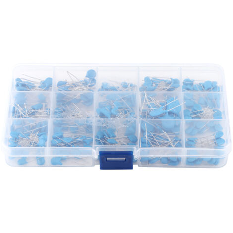 Assortimento di 300 condensatori ceramici ad alta tensione (15 valori diversi) con scatola.