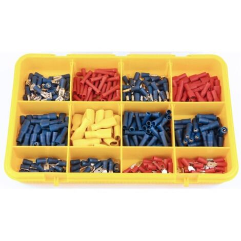 Assortimento di 390 terminali elettrici – Terminali maschio e femmina da 6,35 mm e 9,5 mm – Per impianti elettrici professionali