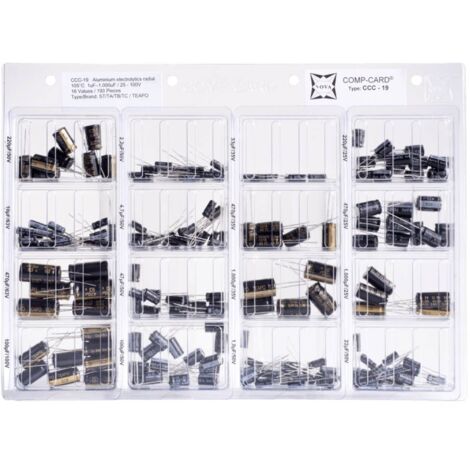 Assortimento di condensatori elettrolitici NOVA CCC-19 25 V, 35 V, 50 V, 63 V, 100 V 20 % 193 Parti radiale