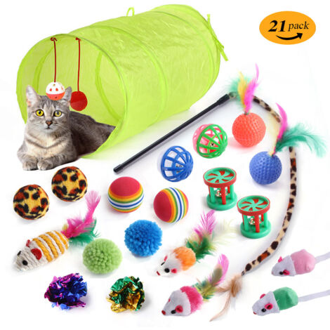 Assortimento di giocattoli per gatti, 21 giocattoli per gatti, giocattolo per gatti, giocattolo per gatti con palla, tunnel per gatti, giocattolo per gattini