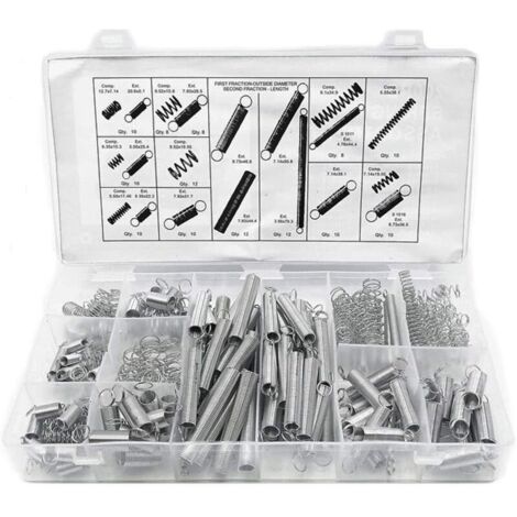 Assortimento di molle di compressione ed estensione, kit di ferramenta per assortimento di molle in acciaio e metallo, varie molle con scatola di immagazzinaggio, molle di tensione e compressione, 200