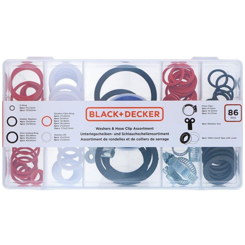 Black amp Decker Set De Di Guarnizioni, Rondelle E Morsetti 86 Pezzi