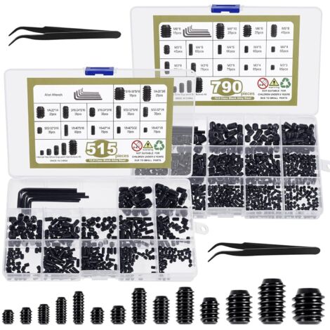 Assortimento di viti a testa esagonale metriche, 1317 pezzi, 26 misure, grani SAE zincati neri, viti a punta in acciaio legato 12.9 (M3-M8, da 1/8"-40 a 5/16"-18)