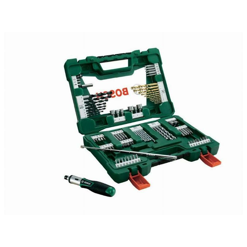 Bosch - Set di punte V-Line da 91 pezzi con cacciavite a cricchetto e asta magnetica - 2607017195