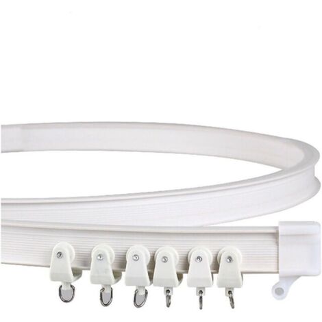 Asta pieghevole in lega (montaggio a soffitto 200 cm) in metallo e plastica flessibile per tende da finestra, bianca