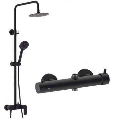 Asta Saliscendi con soffione e Doccetta Fusion Round con Miscelatore Meccanico 2 - Finitura Nero