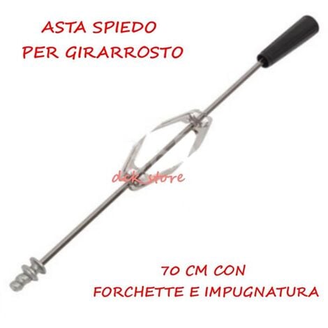 Kit Spiedo Asta Cm 70 Forchette+ Motore Elettrico Girarrosto Barbecue Bbq  Camino