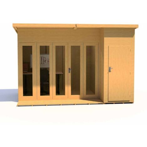 Aster 12' x 8' Bi-Fold Doors & Single Door with 2 Fixed Windows Dip Treated Summerhouse