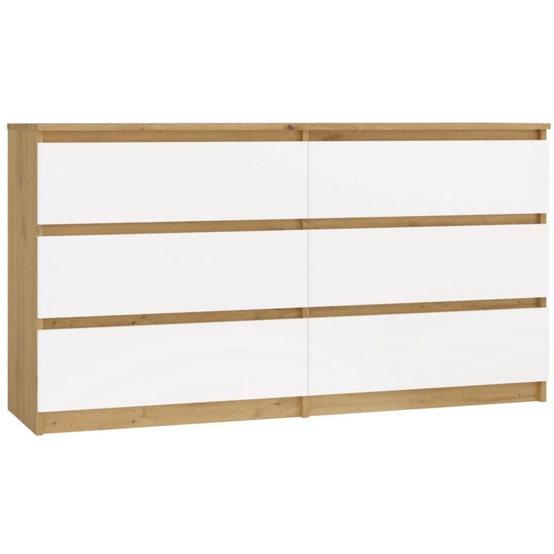 Aster - Commode large chambre salon bureau - 6 tiroirs - 138x40x75cm - artisan et blanc