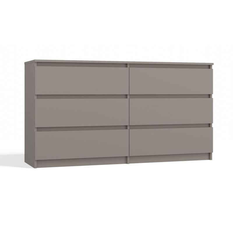 Aster - Commode large chambre salon bureau gris - 6 tiroirs - 138x40x75cm - 6 tiroirs - Style scandinave