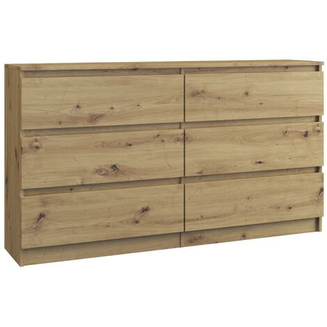 ASTER - Cómoda grande para dormitorio, salón o despacho - 6 cajones - 138x40x75cm - estilo escandinavo - aspecto madera