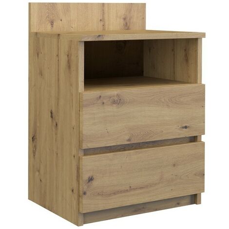 ASTER T1 Dormitorio mesita de noche/mesita de noche Dimensiones 59x40x32 cmMesa auxiliar 2 cajones + balda estilo escandinavo - Roble