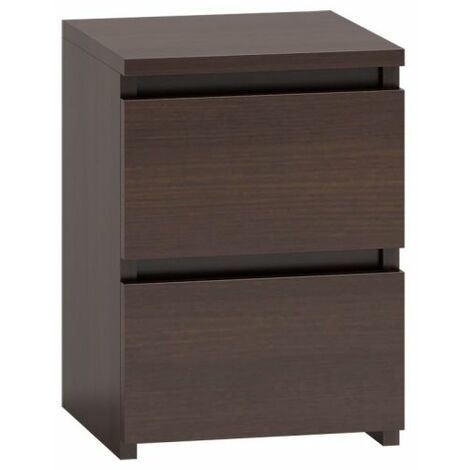 ASTER T2 - Table de chevet 2 tiroirs style moderne - 40x30x30 cm - Table de nuit - Meuble d'appoint Wengé