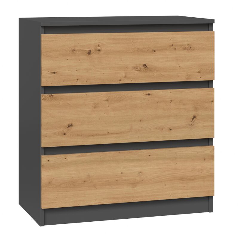 Topeshop – Commode de chambre 3 tiroirs 77x40x70 – Structure en panneaux de particules mélaminés – Style scandinave gris – Montage facile