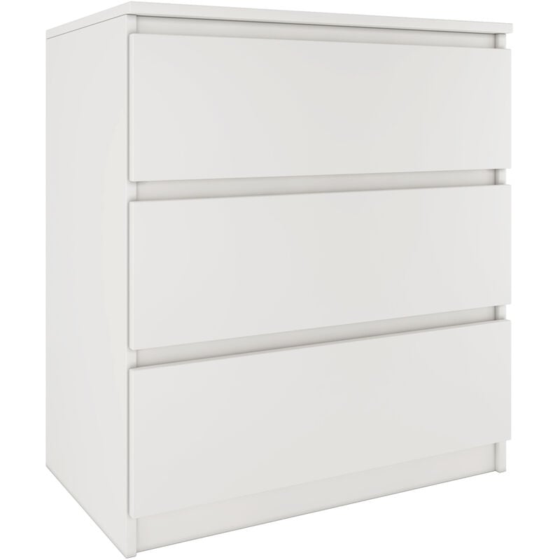 Aster T3 - Commode de chambre 3 tiroirs - 77x70x40 - Meuble de rangement - Style Scandinave Blanc