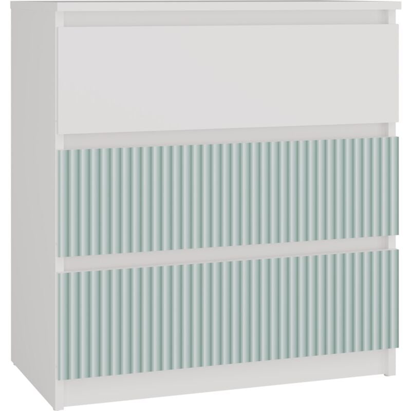 ASTER T3 - Commode chambre/bureau pour enfant - 70x40x77 - 3 tiroirs - Meuble de rangement moderne - Blanc et vert