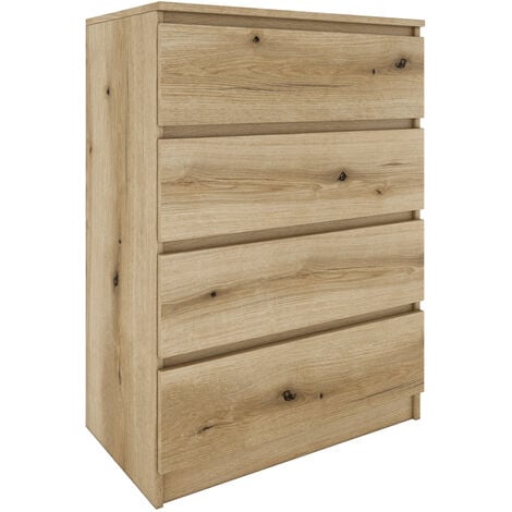 HUCOCO ASTER T4 - Commode moderne 4 tiroirs - 97x70x40 - Meuble de rangement - Style Scandinave - Aspect bois