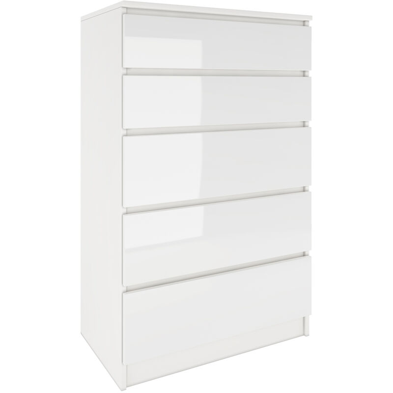 ASTER T5 - Commode contemporaine chambre/salon/bureau 40x70x112 - 5 tiroirs - Meuble de rangementent - Chiffonier - Blanc