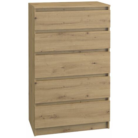 ASTER T5  Cómoda dormitorio/oficina/salón 70x40x109.5 cm 5 cajones  unidad de almacenamiento de estilo escandinavo  Vestidor