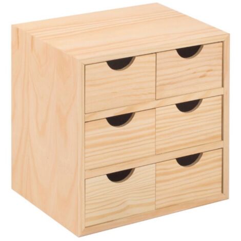 Astigarraga – Commode en bois 6 tiroirs – Dimensions 28x20x28 cm – Rangement esthétique pour petits objets – Bois brut - 28x20x28h