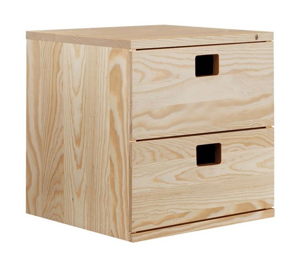 ASTIGARRAGA - Cube de rangement 2 tiroirs pin masif - 36.2 x 36.2 x 33 cm - bois brut ...