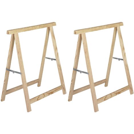 Astigarraga – Tréteau en pin massif 74 cm – Charge maximale 400 kg – Lot de 2 – Finition brute pour surfaces bois et verre – Design pliant