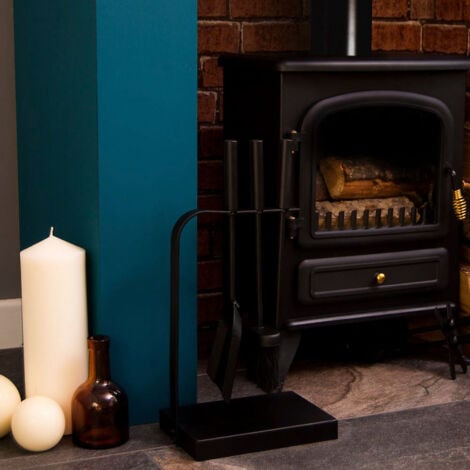 Aston 4 Piece Companion Set Black Fireplace Accessories Shovel, Poker & Brush