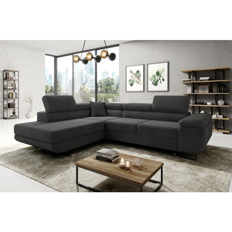 Aston Jumbo Cord Left Hand Facing Corner Sofa Bed with Storage and Lift Mechanism - Dark Grey