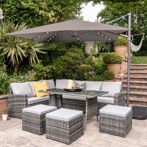 main image of "Aston rattan corner sofa set - grey LED cantilever parasol - 9 seater - grey - Grey"