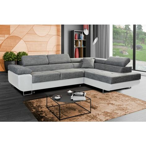 Aston Right Hand Facing Corner Sofa Bed with Storage and Lift Mechanism -   Grey & White
