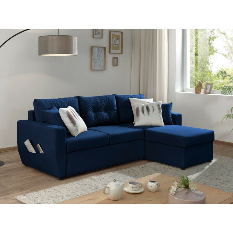 Bestmobilier - Astoria - canapé d'angle réversible - convertible avec coffre - style contemporain- 4 places - bleu marine