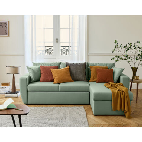 Astoria - ecksofa beidseitig montierbar 4-sitzer - schlaffunktion und bettkasten - aus veganem leder - salbeigrün