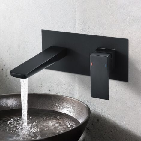 Astra Designer Matte Black Wall Mounted Concealed Basin Mixer Tap + Waste