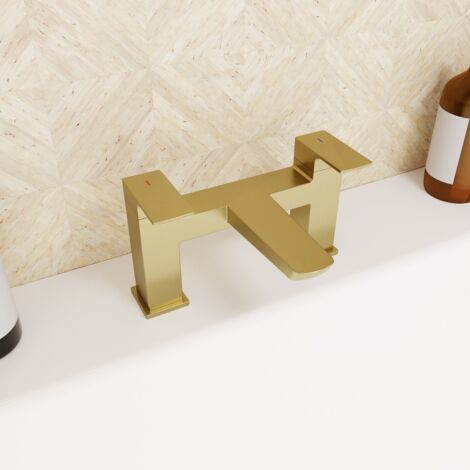 Astra Modern Brushed Brass Bathroom Square Deck Mounted Bath Filler Tap
