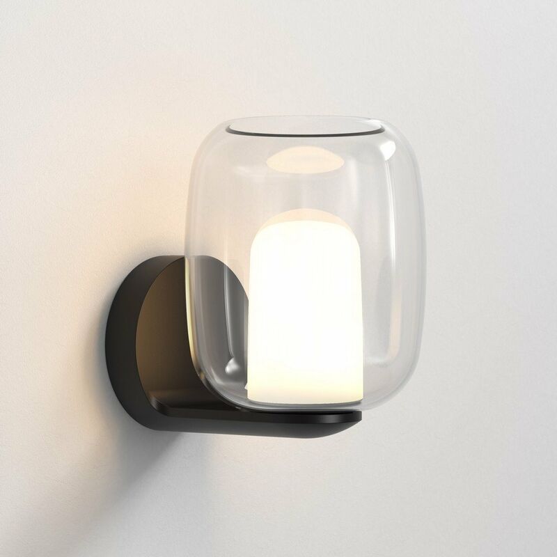 Astro Aquina Bathroom Wall Light Matt Black with Glass Shade