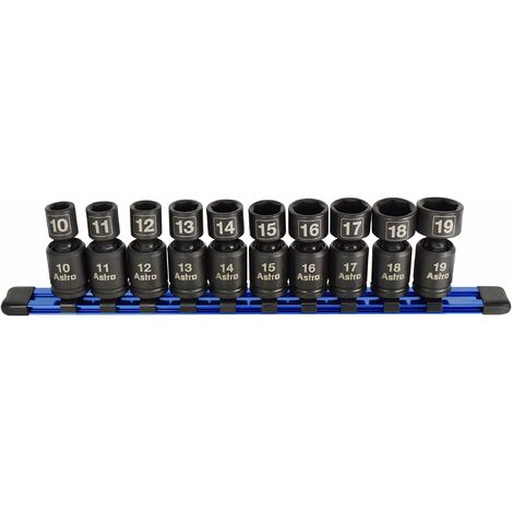 Astro Pneumatic Tool 78344 - Set di 10 chiavi a bussola universali senza pin da 3/8", metriche, colore: nero