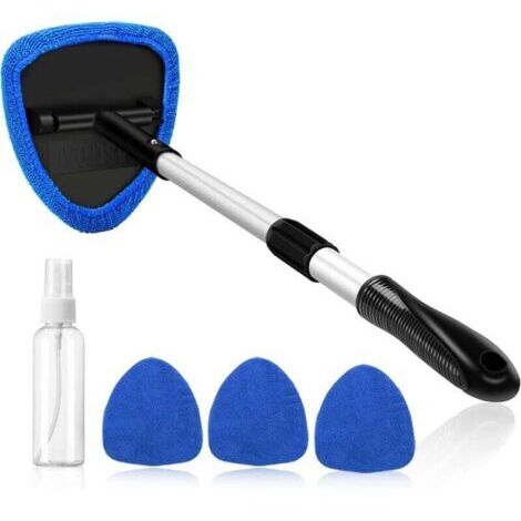 AstroAI Nettoyant pour Pare-Brise, 4 Tampons en Microfibre, Nettoyage de Pare-Brise avec Poignée Télescopique Kit d'Essuie-Glace Intérieur Automatique, Bleu