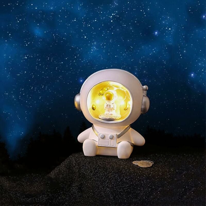 Image of Astronauta LED Night Light, Cartoon Spaceman Design Night Light con salvadanaio Ragazzo Ragazza Regalo di compleanno Salvadanaio per bambini con luce
