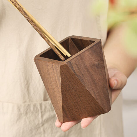 Astuccio in legno di noce nero, scatola multifunzionale per riporre articoli di cancelleria e per ufficio, portapenne/portabicchiere in legno per articoli scolastici e per ufficio (forma prismatica).