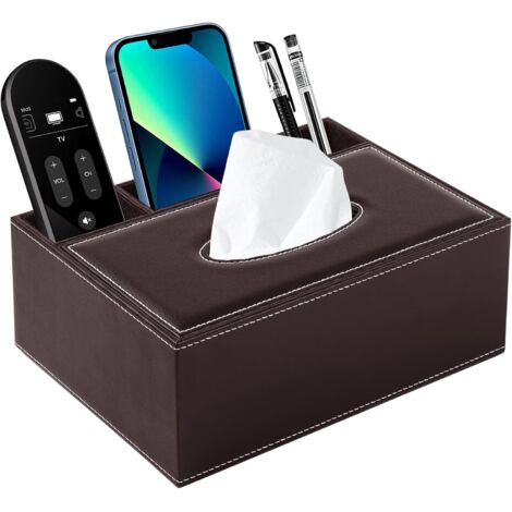 Astuccio rettangolare in similpelle per porta fazzoletti - Porta fazzoletti multifunzionale con porta cancelleria e porta telecomando, elegante contenitore per fazzoletti, penne e telecomando, ideale