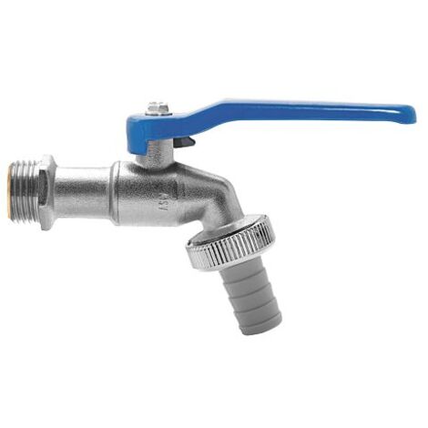 ASW Kugel-Auslaufventil 422508 3/4", Griff blau, Messing matt verchromt, mit Schlauchverschraubung