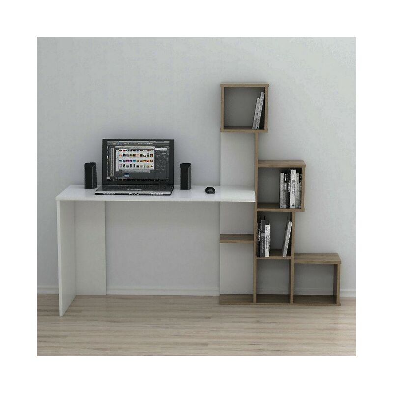 

Asya Escritorio con estantes - de la sala de estar, dormitorio, estudio, oficina - Blanco, Nogal en Madera, 176 x 50 x 141,8 cm